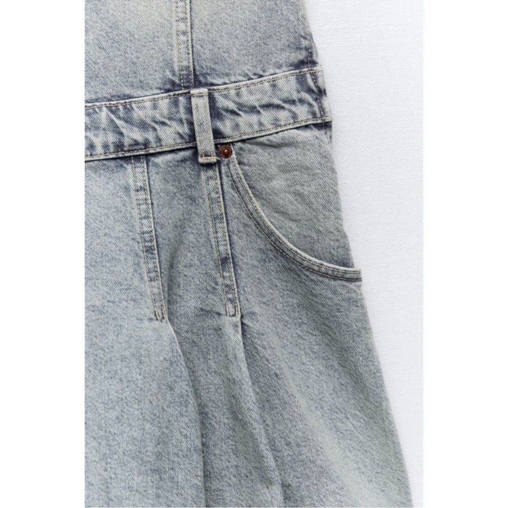 Zara PLEATED TRF STRAPLESS DENIM MINI DRESS Size Small NWT - Picture 8 of 11